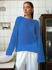 Boho Sheer Hollow Out Knit Top - TEVQA