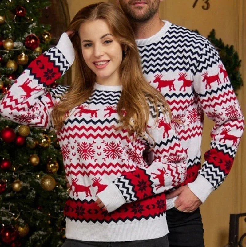 Matching Holiday Knit Sweater with Reindeer and Snowflake pattern - View 8 | TEVQA