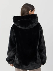 Midnight Velvet Faux Mink Zip-Up Coat - TEVQA