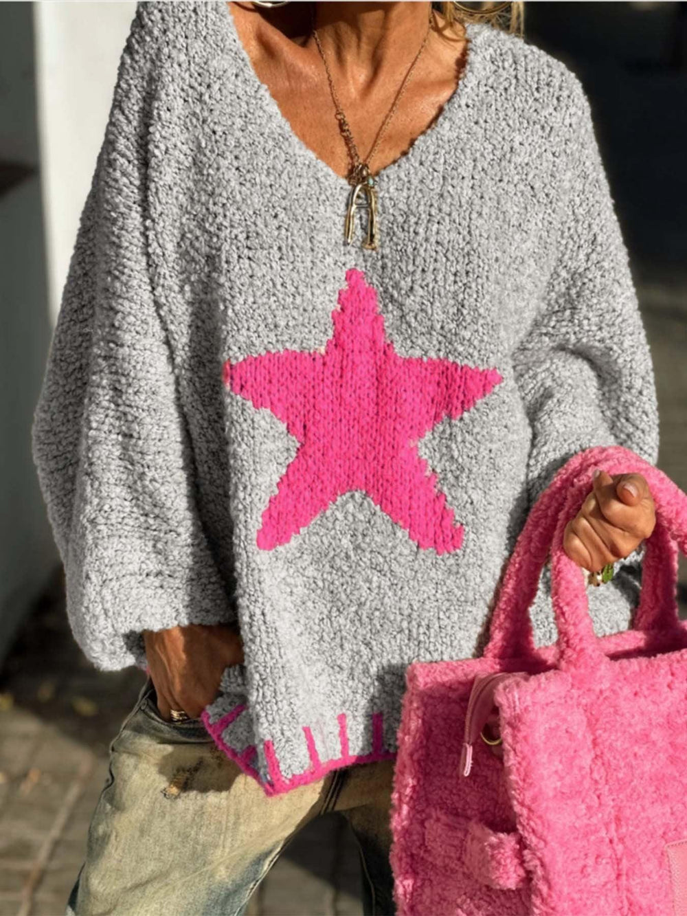 Boucle Star Knit Sweater - View 7 | TEVQA