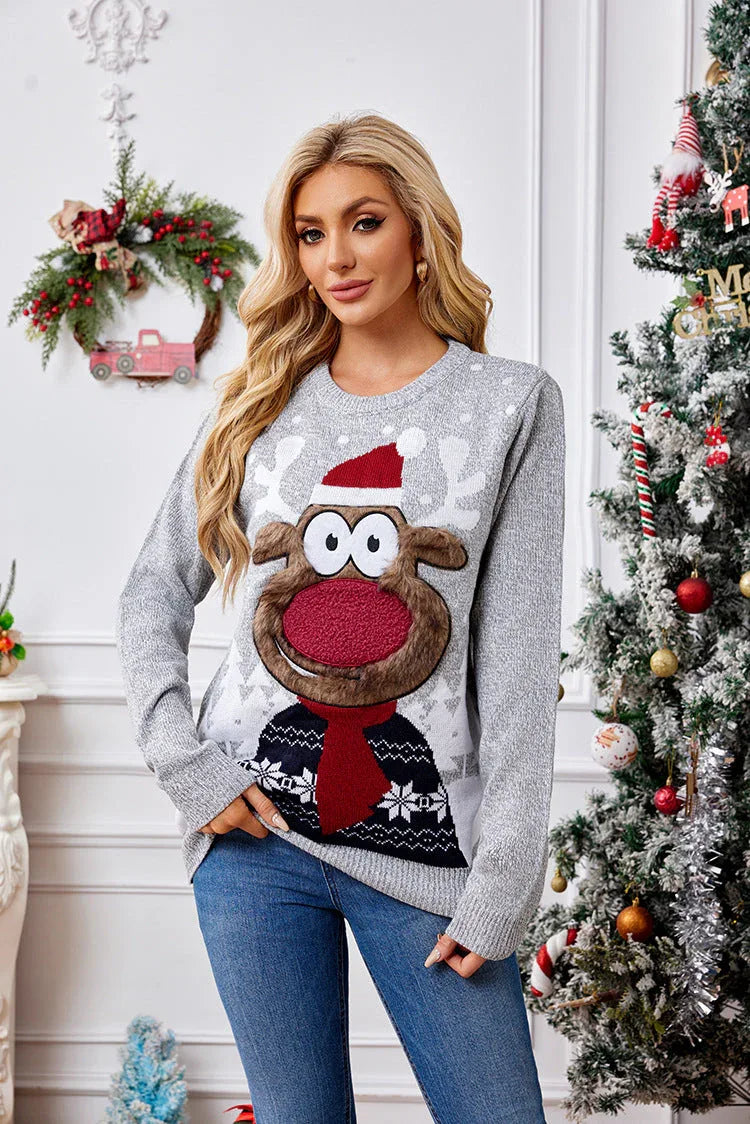 Whimsical Reindeer Knit Sweater - TEVQA