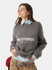 Relaxed "EMESTUDIOS" Graphic Knit Sweater - TEVQA