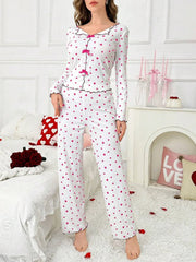 Ribbed Heart Print Pajama Set - View 34 | TEVQA
