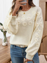 Whimsical 3D Daisy Embroidered Sweater