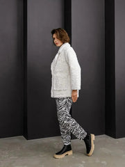 Snow White Textured Faux Rabbit Fur Coat - TEVQA