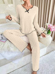 Coquette Contrast Trim Ribbed Pajama Set
