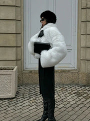 Plush Faux Fur Crop Jacket - View 9 | TEVQA