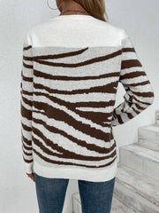 Elegant Zebra Print Crew Neck Sweater