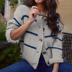 Classic striped crew neck cardigan - View 7 | TEVQA