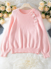Elegant Jeweled Button Raglan Sweater