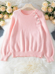 Elegant Jeweled Button Raglan Sweater - View 6 | TEVQA