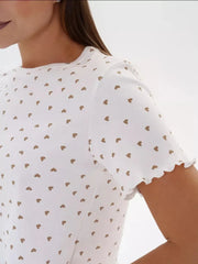 Ditsy Heart Print Ribbed Tee & Shorts Set - View 9 | TEVQA