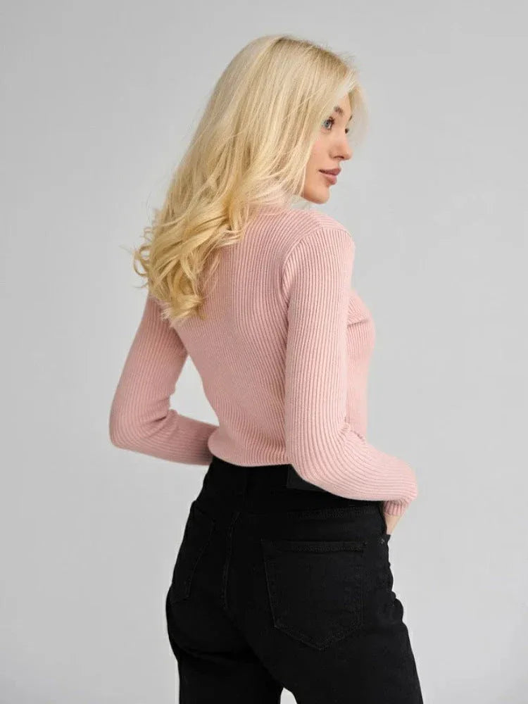 Essential Soft Ribbed Mock Neck Sweater - TEVQA