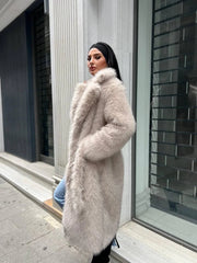 Champagne Luxe Long-Pile Faux Fur Trench - TEVQA