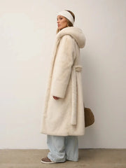 Luxurious Chocolate Faux Mink Long Coat - TEVQA
