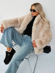 Champagne Cloud Faux Fox Fur Jacket - TEVQA