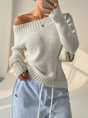 Versatile Off-Shoulder Ribbed Knit Sweater