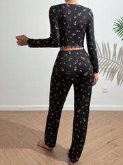 Tulip Floral Ribbed Henley Pajama Set