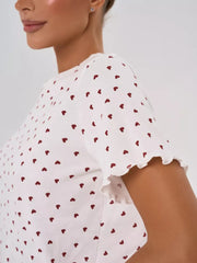 Ditsy Heart Print Ribbed Tee & Shorts Set