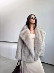 Silver Fox Faux Fur Mid-Length Coat - TEVQA