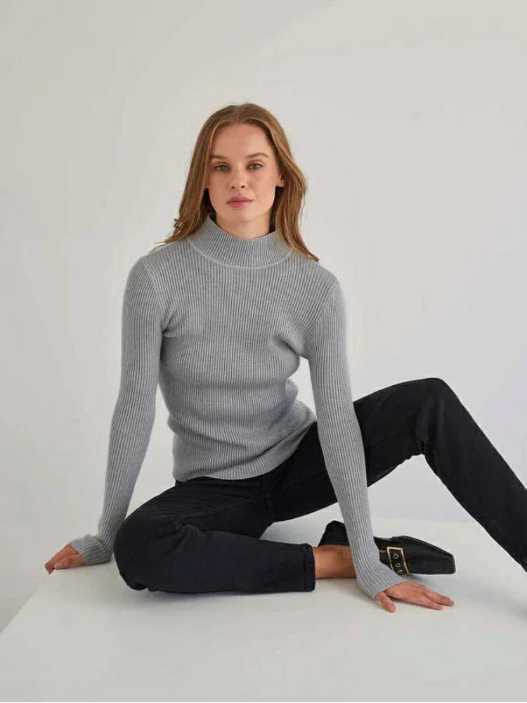 Essential Soft Ribbed Mock Neck Sweater - TEVQA