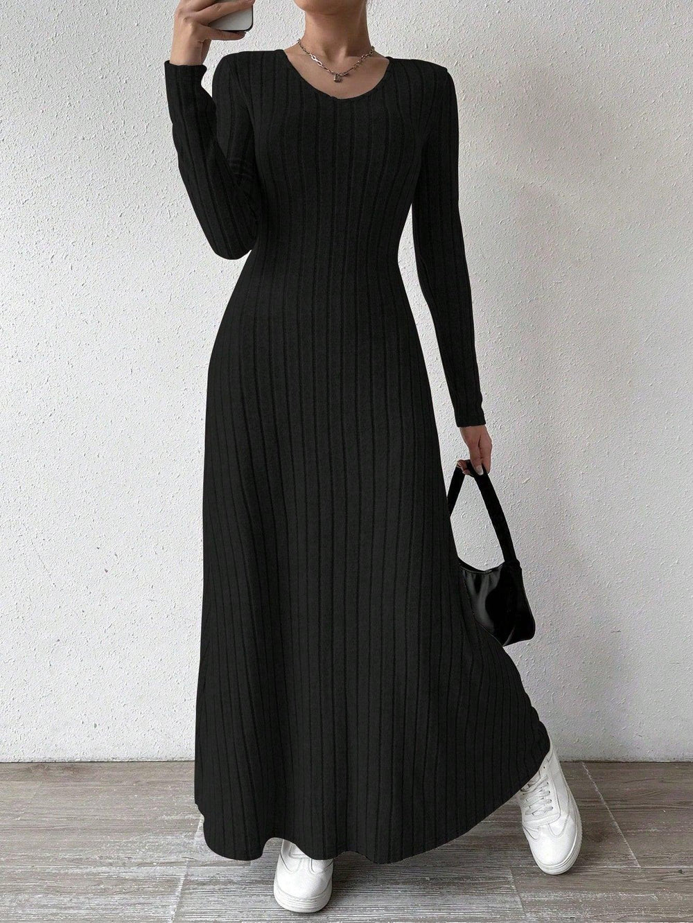 Ribbed Knit Maxi Dress - View 7 | TEVQA