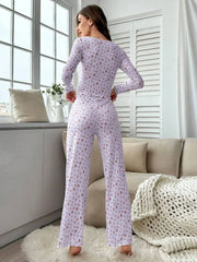 Ditsy floral ribbed henley pajama set - View 19 | TEVQA