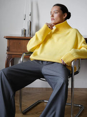 Effortless Oversized High-Neck Ribbed Knit Sweater - TEVQA