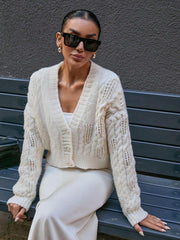 Vintage Vanilla Cable Knit Cardigan - TEVQA