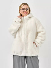 Midnight Velvet Faux Mink Zip-Up Coat - TEVQA