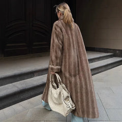Vintage Mink Texture Faux Fur Long Coat - TEVQA