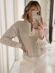 Open knit pullover sweater - View 7 | TEVQA