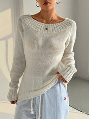 Versatile Off-Shoulder Ribbed Knit Sweater