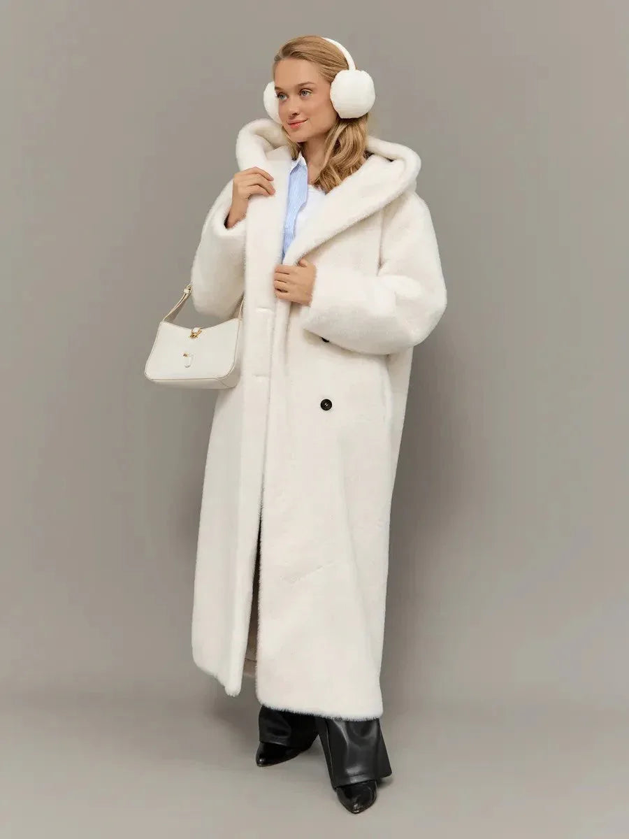 Aspen Snow Long Hooded Faux Mink Coat - TEVQA