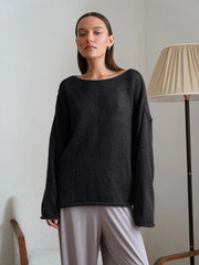 Boho Sheer Hollow Out Knit Top - TEVQA