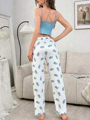 Pink Ribbed Cami & Floral Pants Set