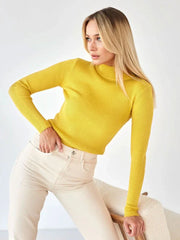 Essential Soft Ribbed Mock Neck Sweater - TEVQA