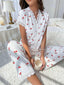 Cherry print ribbed pajama set with lace trim - View 24 | TEVQA