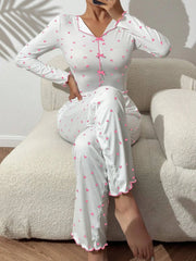 Ribbed Heart Print Pajama Set - View 9 | TEVQA