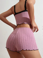 Pink Ribbed Cami & Shorts Set