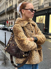 Vintage Leopard Print Faux Fur Jacket - TEVQA