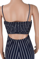 Women's blue striped wide leg jumpsuit - View 7 | TEVQA