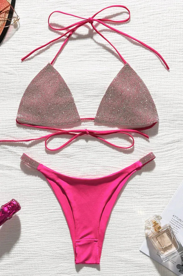 Rhinestone Embellished Triangle Bikini Set - View 21 | TEVQA
