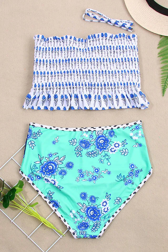 Floral Print High Waist Bikini Set - View 13 | TEVQA