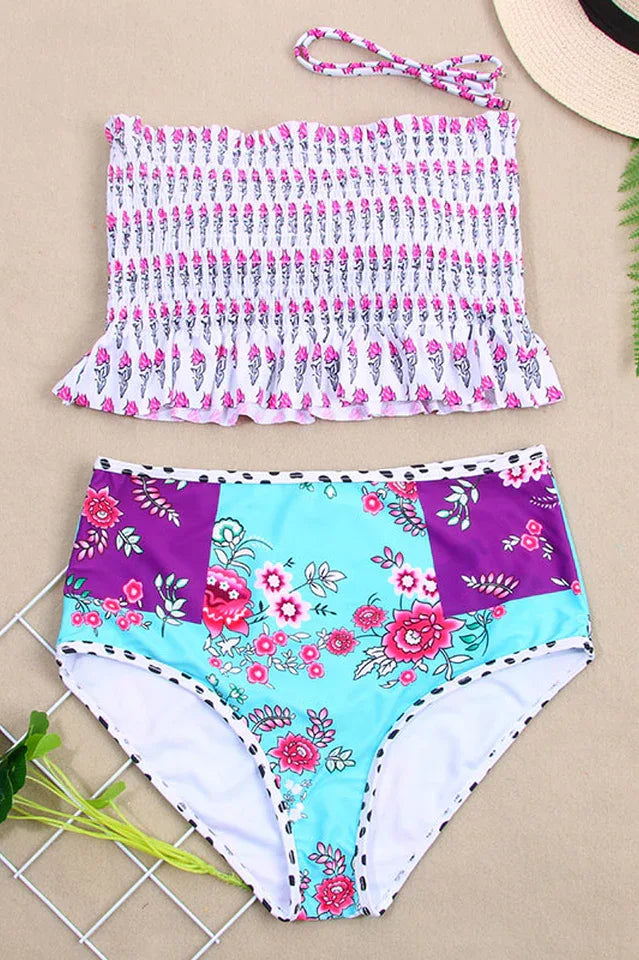 Floral Print High Waist Bikini Set - View 14 | TEVQA