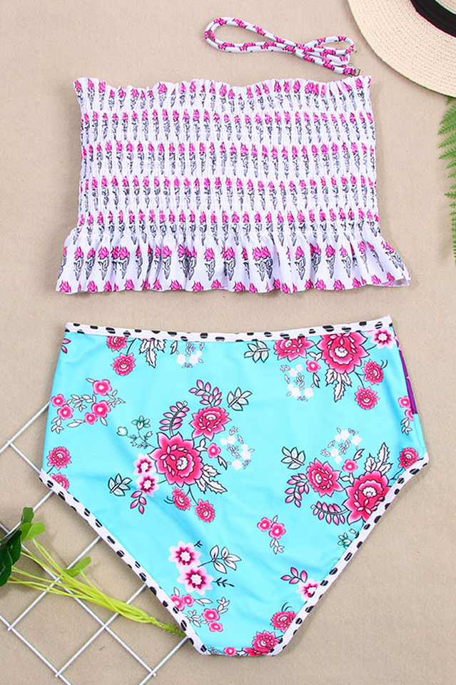Floral Printed High Waisted Bikini Set - Dress In Beauty