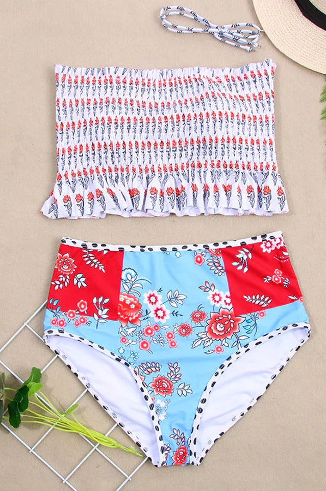 Floral Print High Waist Bikini Set - View 16 | TEVQA