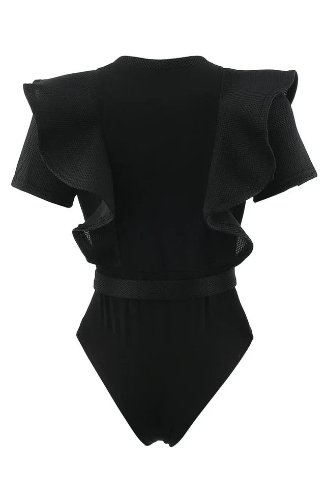 Mock Neck Ruffled Bodysuit - View 6 | TEVQA
