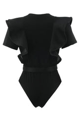 Mock Neck Ruffled Bodysuit - View 6 | TEVQA