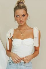Lace Up White Tank Top - TEVQA